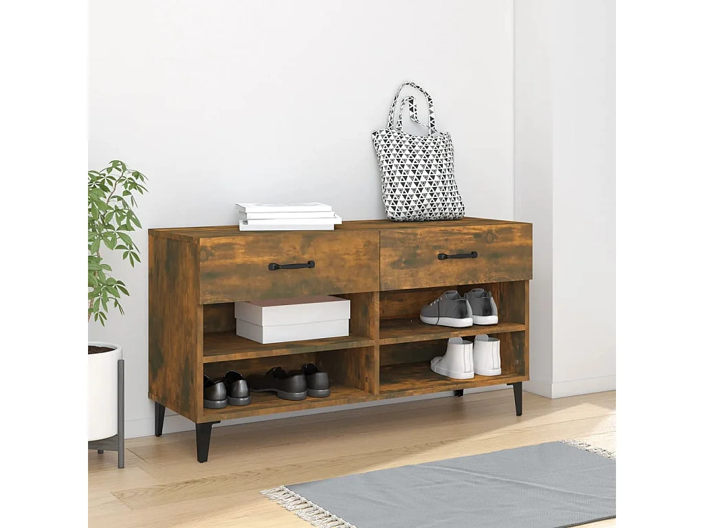 Zapatero de roble ahumado 102x35x55 cm Madera de ingeniería