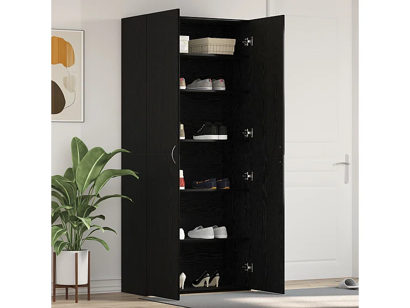Zwarte eikenhouten schoenenkast 80x35,5x180 cm bewerkt hout