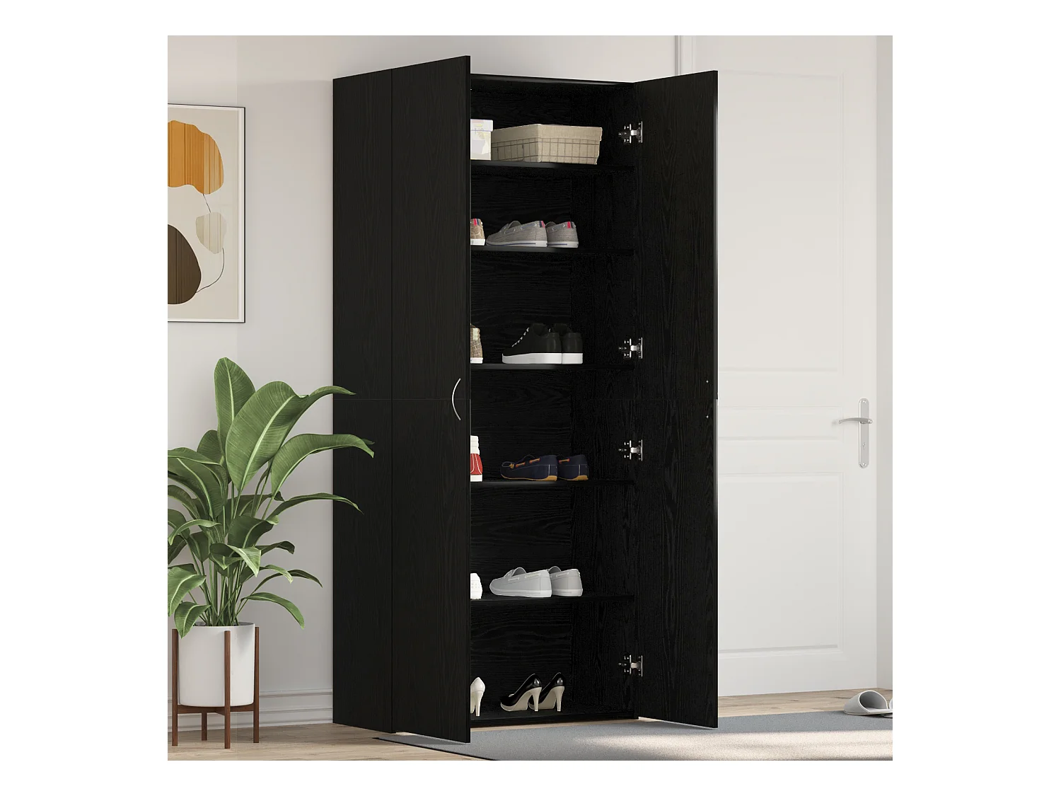 Cabinet à chaussures Noir Chêne 80x35,5x180 cm Bois d'ingénierie