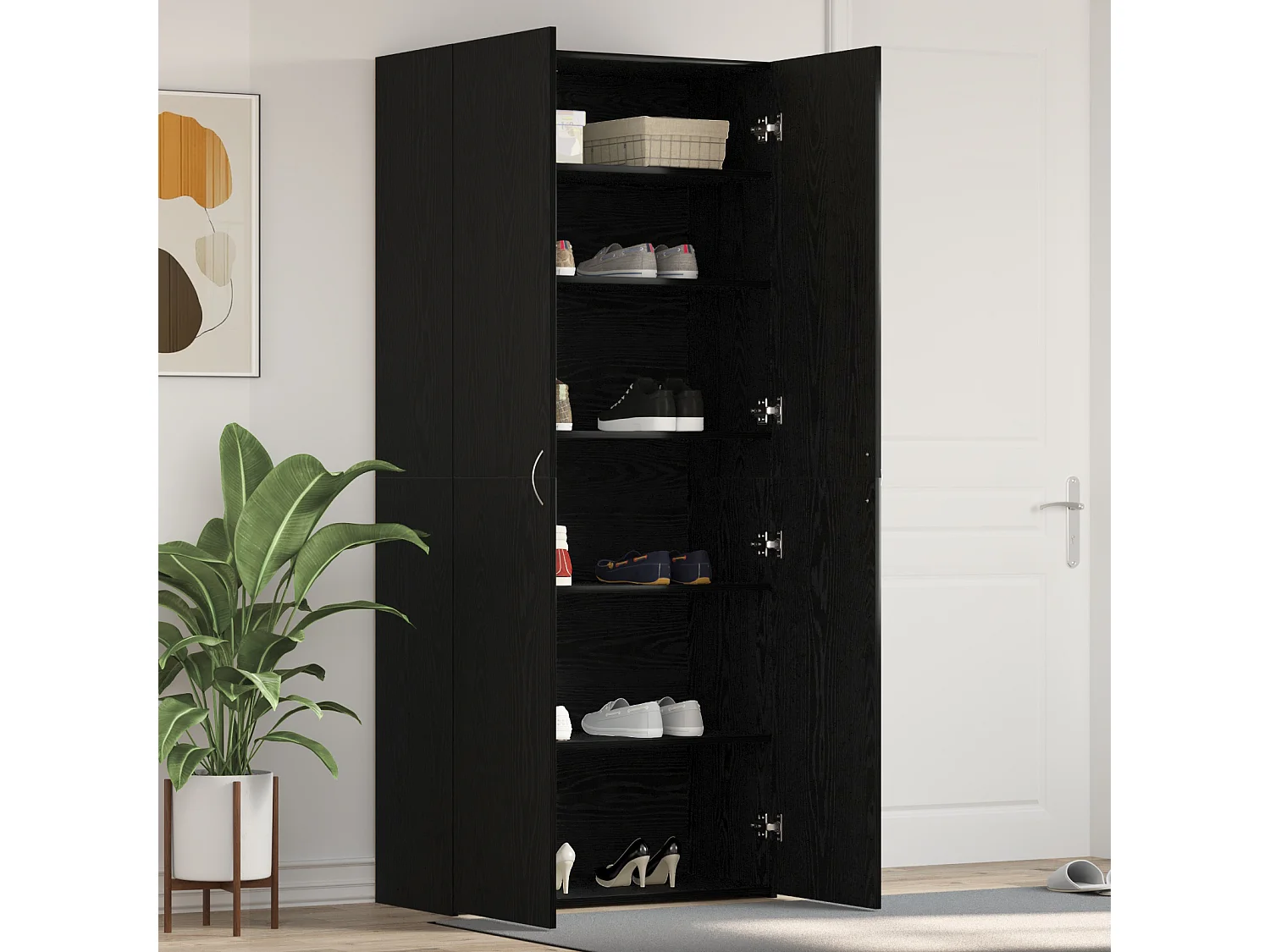 Cabinet à chaussures Noir Chêne 80x35,5x180 cm Bois d'ingénierie