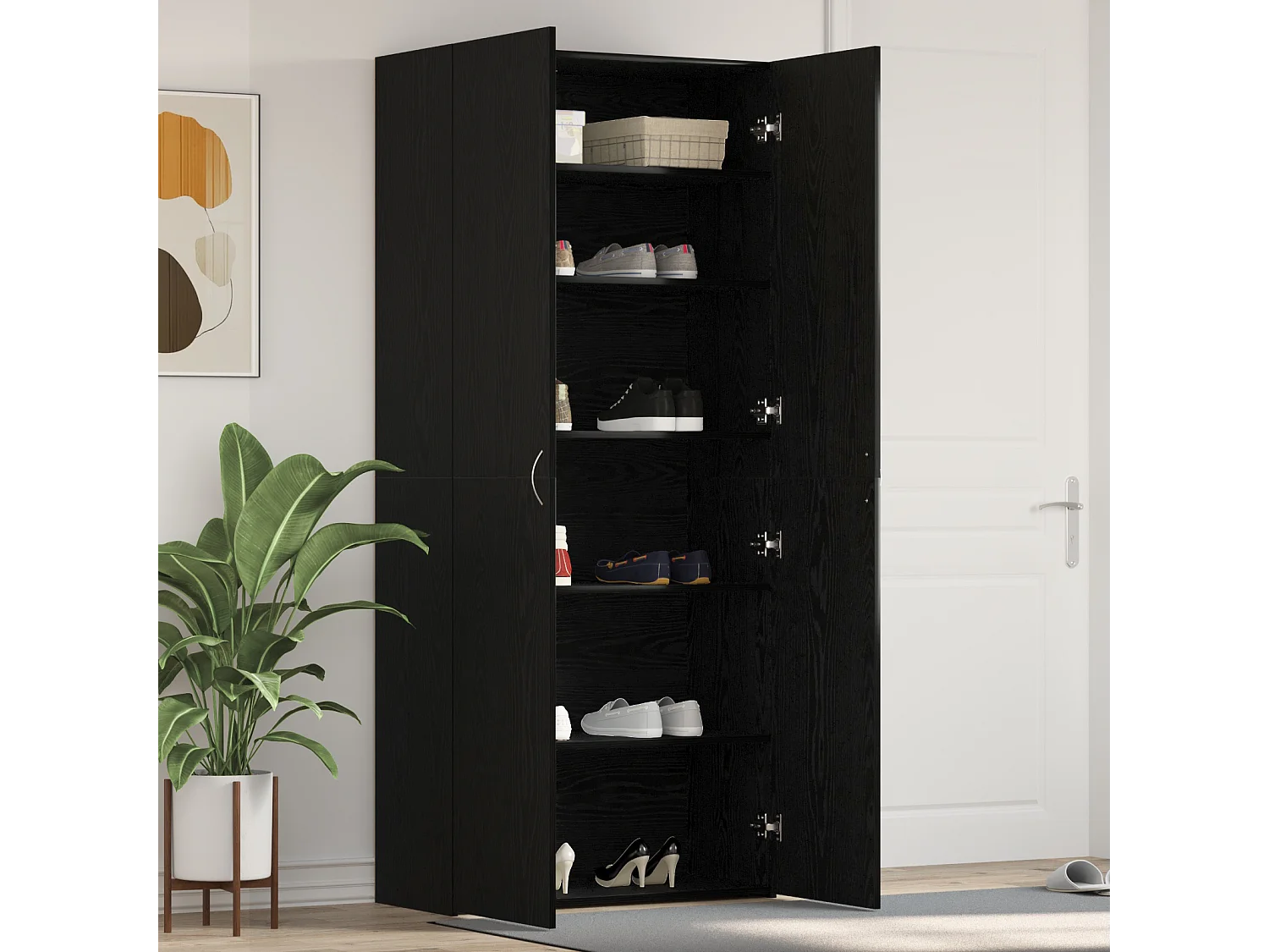 Cabinet à chaussures Noir Chêne 80x35,5x180 cm Bois d'ingénierie