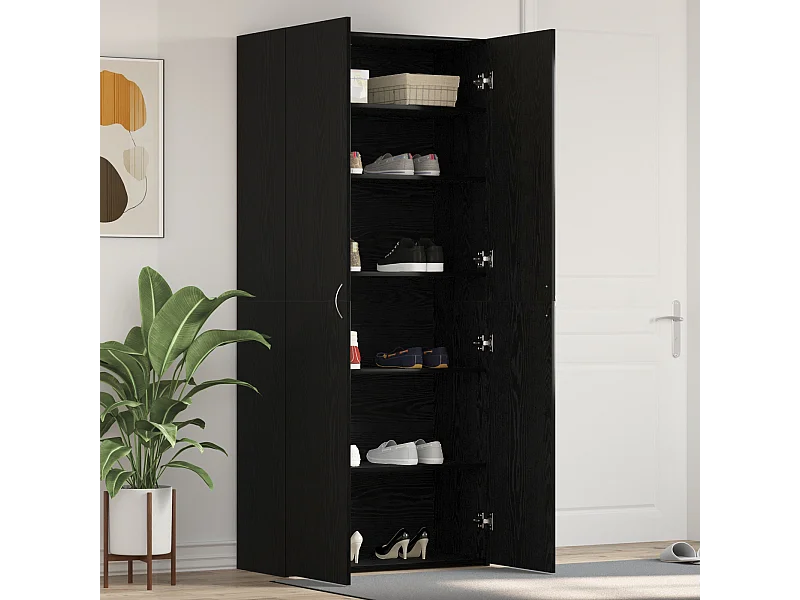 Zwarte eikenhouten schoenenkast 80x35,5x180 cm bewerkt hout