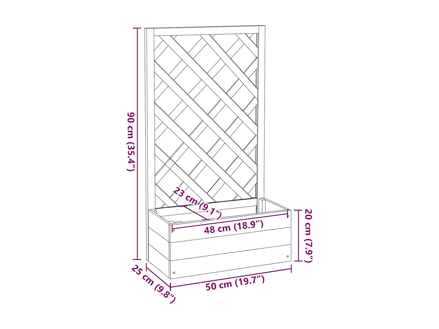Jardinière à treillis de jardin Gris 50x25x90 cm Bois de sapin
