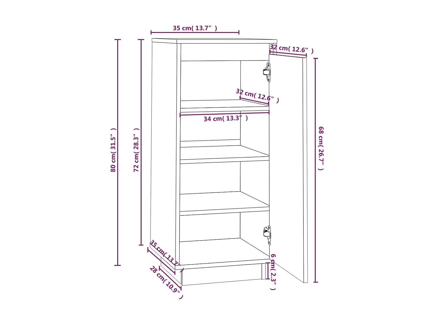 Armoire à chaussures Blanc 35x35x80 cm Bois de pin massif