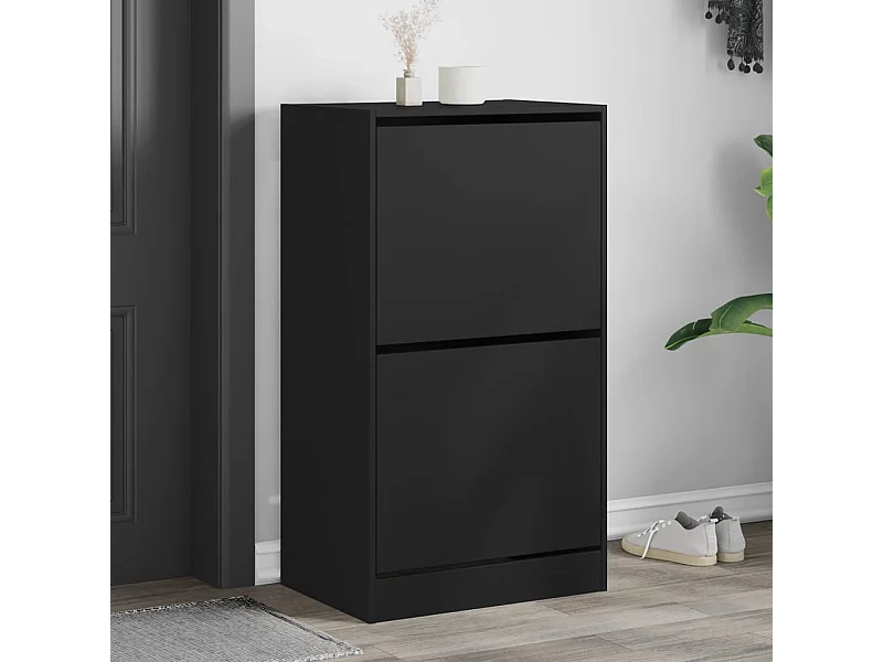 Schoenenkast met 2 uitklapbare lades, zwart, 60x42x108 cm
