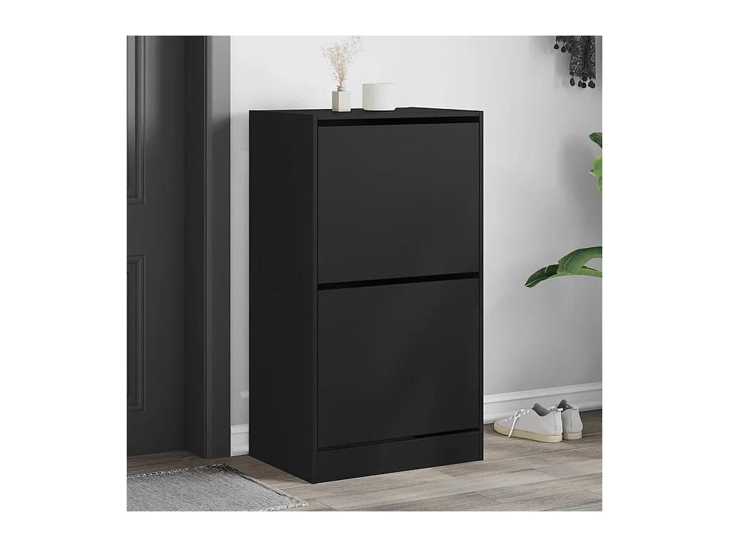 Armoire à chaussures 2 tiroirs rabattables noir 60x42x108 cm