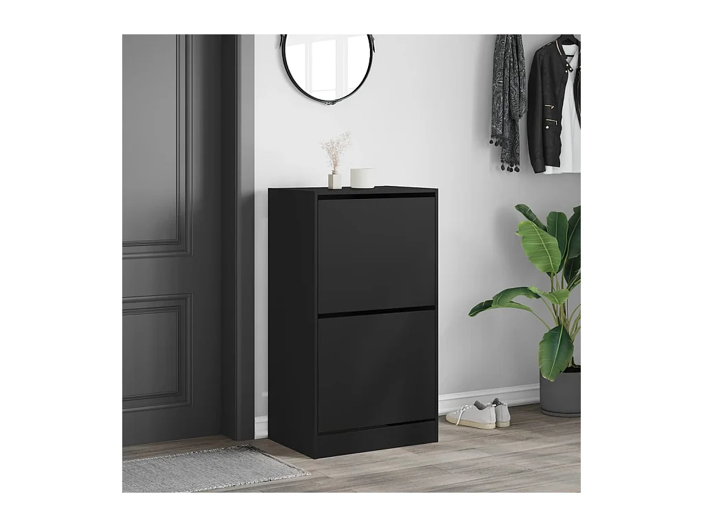 Armoire à chaussures 2 tiroirs rabattables noir 60x42x108 cm