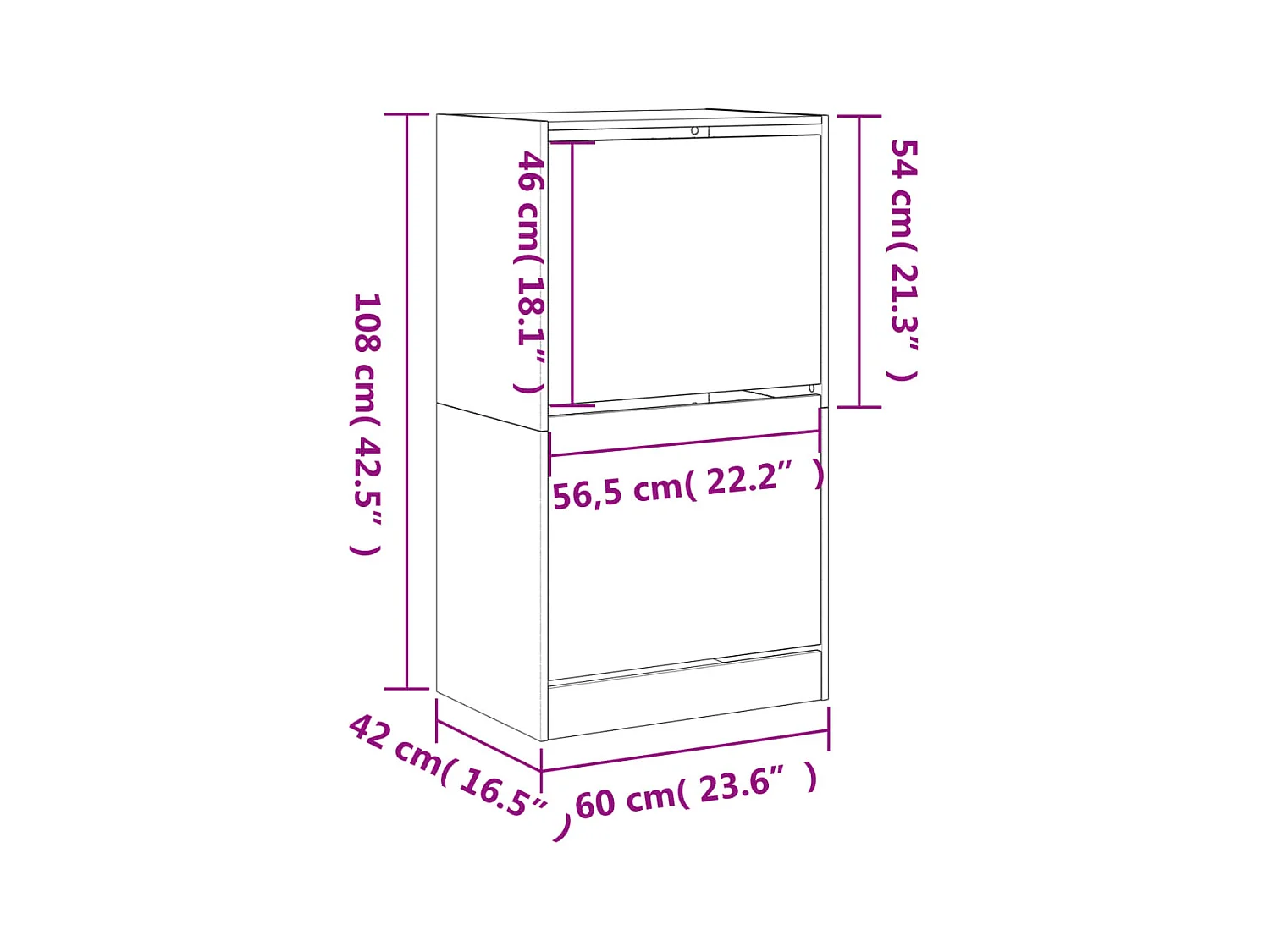 Armoire à chaussures 2 tiroirs rabattables noir 60x42x108 cm