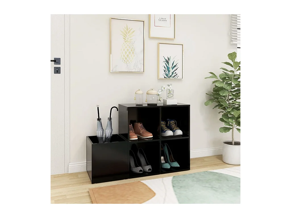 Armoire à chaussures d'entrée noir bois d'ingénierie