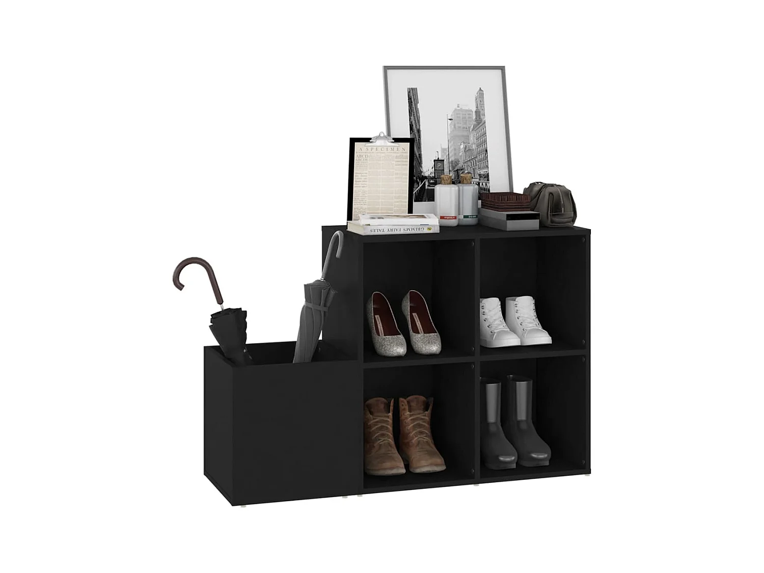 Armoire à chaussures d'entrée noir bois d'ingénierie