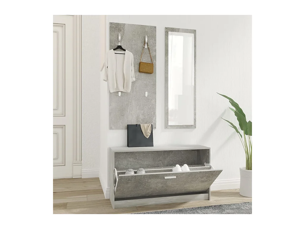 Ensemble d'armoires à chaussures 3-en-1 Gris béton