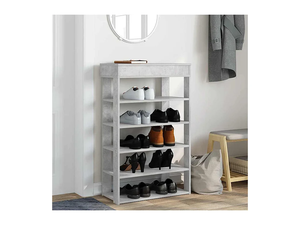 Étagère à chaussures gris béton 60x30x98 cm bois d'ingénierie