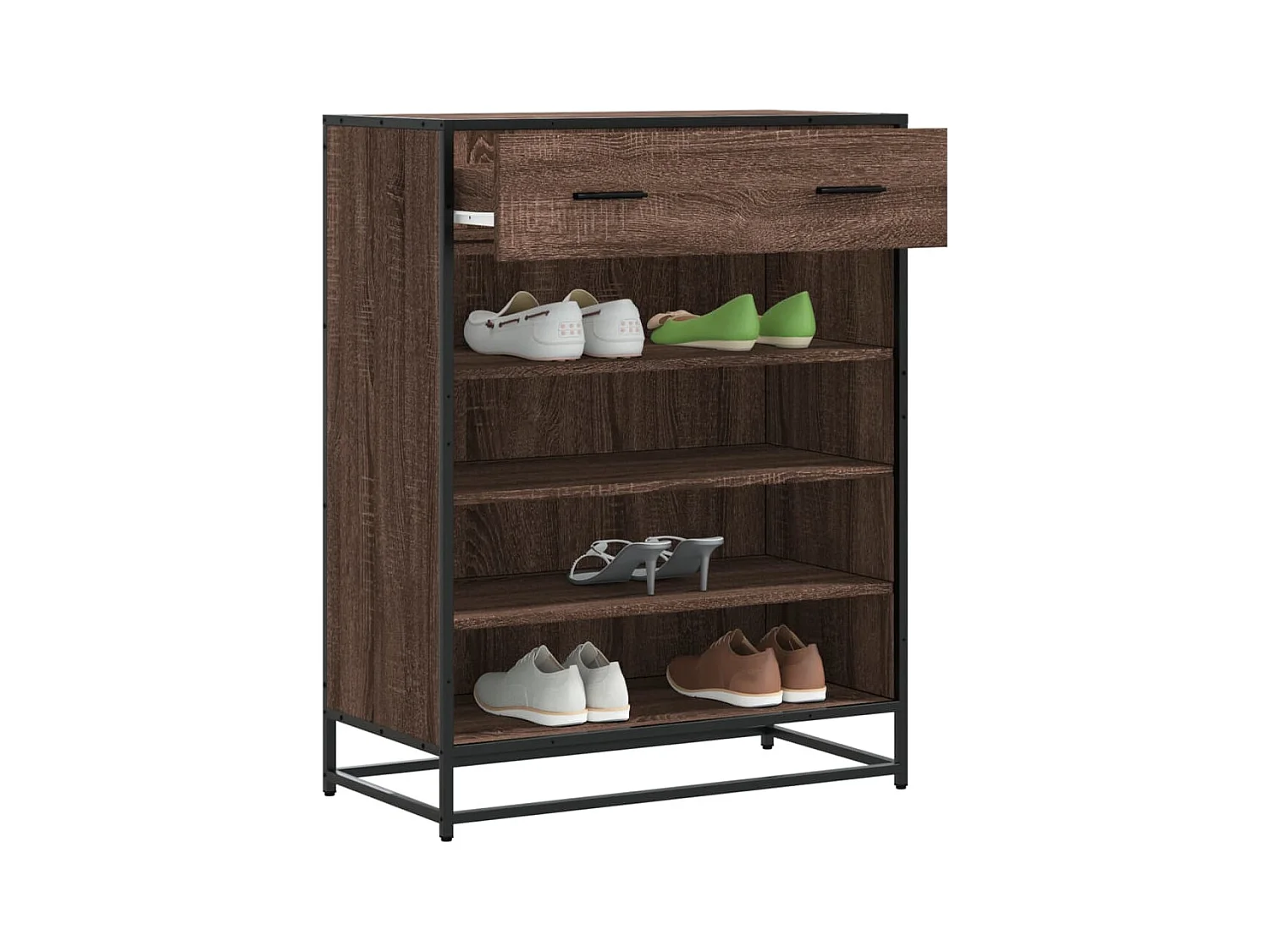 Scarpiera in rovere marrone realizzata in legno ingegnerizzato e metallo