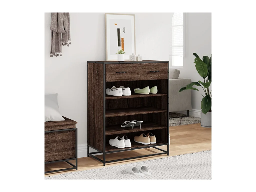 Scarpiera in rovere marrone realizzata in legno ingegnerizzato e metallo