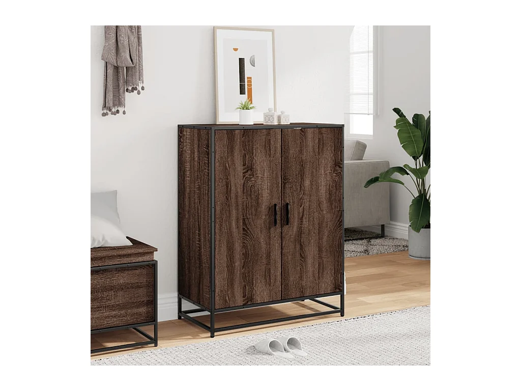 Meuble à chaussures chêne marron bois d'ingénierie et métal