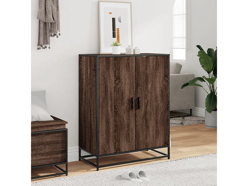 Meuble à chaussures chêne marron bois d'ingénierie et métal