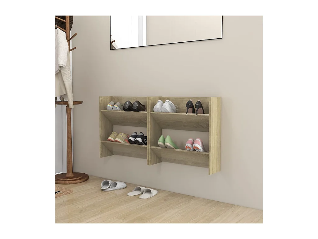 Armoires à chaussures murales 2 pcs Chêne Sonoma 60x18x60 cm