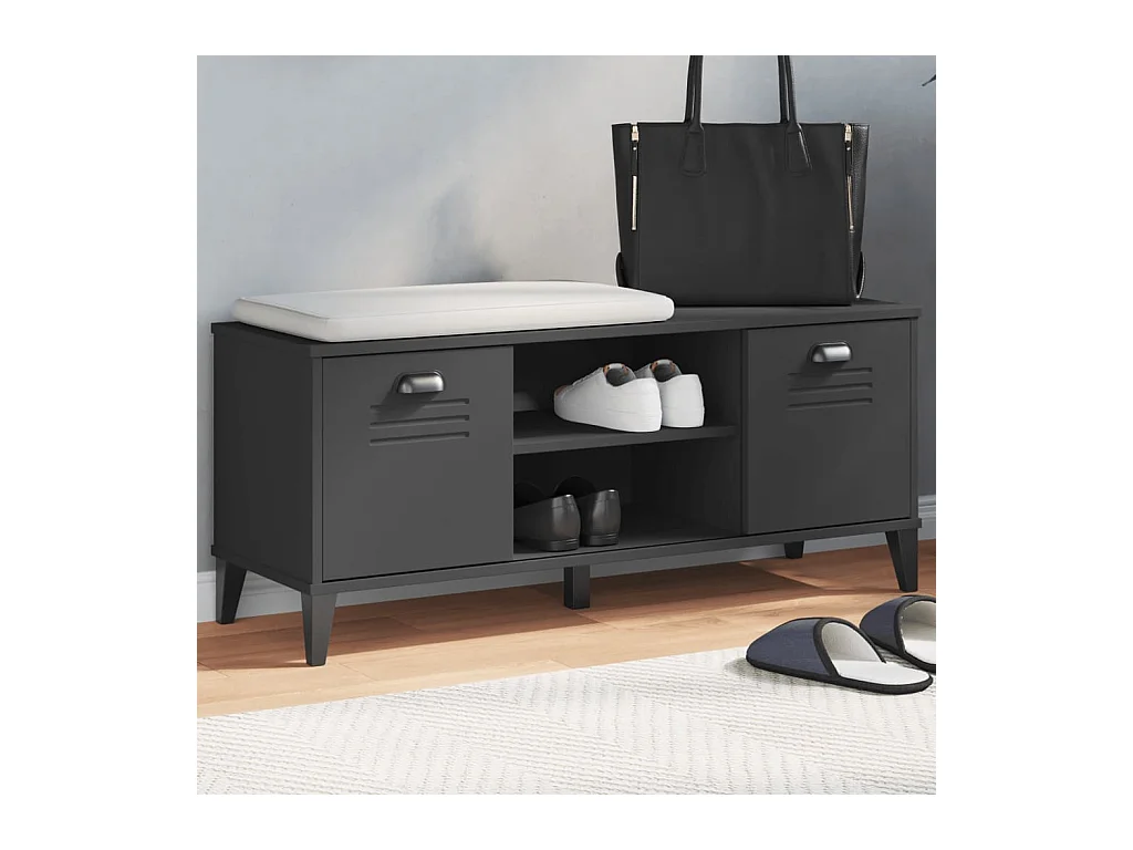 Panca portascarpe nera 106x35x45 cm in legno massello di pino