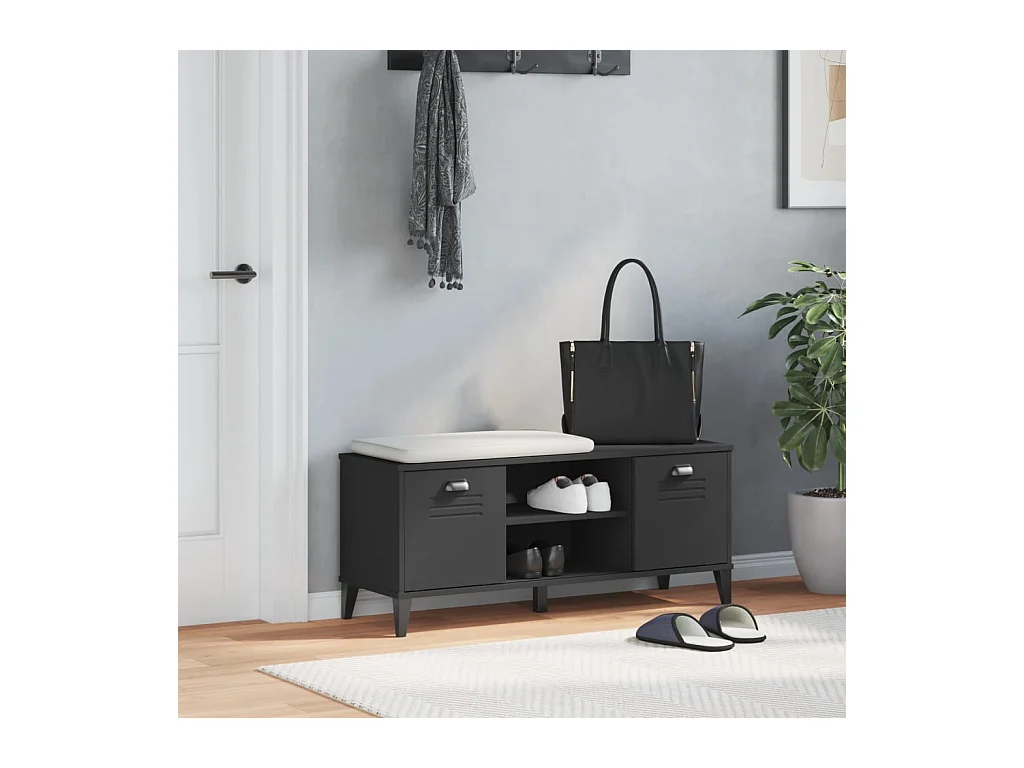 Panca portascarpe nera 106x35x45 cm in legno massello di pino