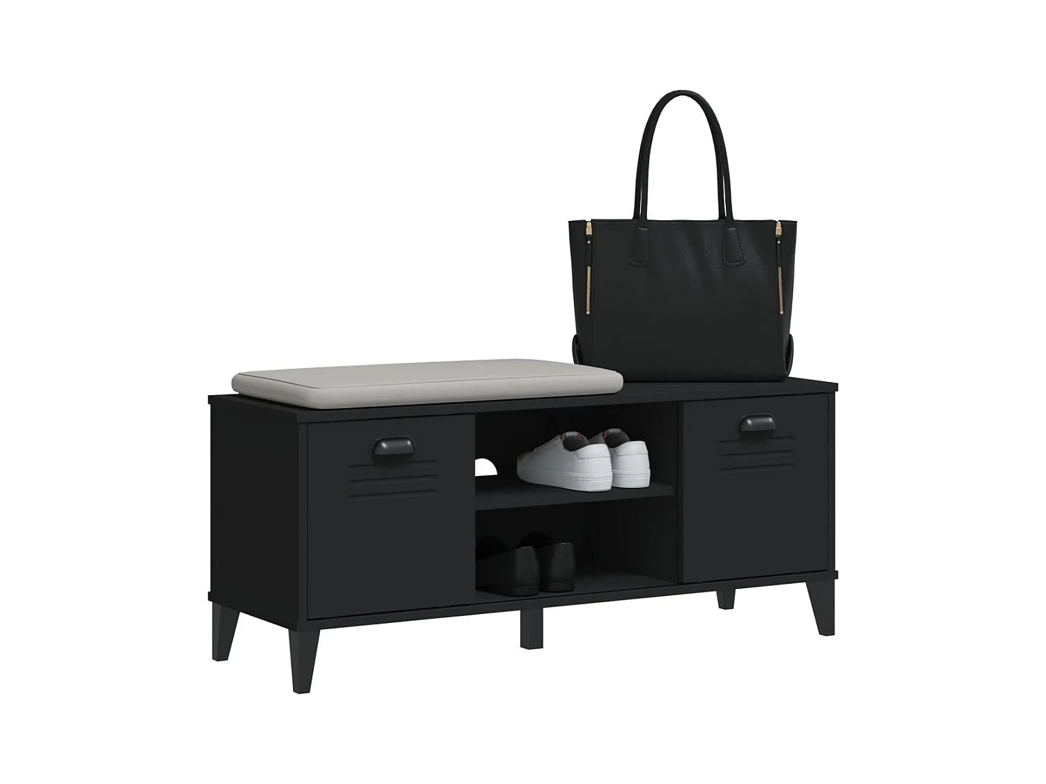 Panca portascarpe nera 106x35x45 cm in legno massello di pino