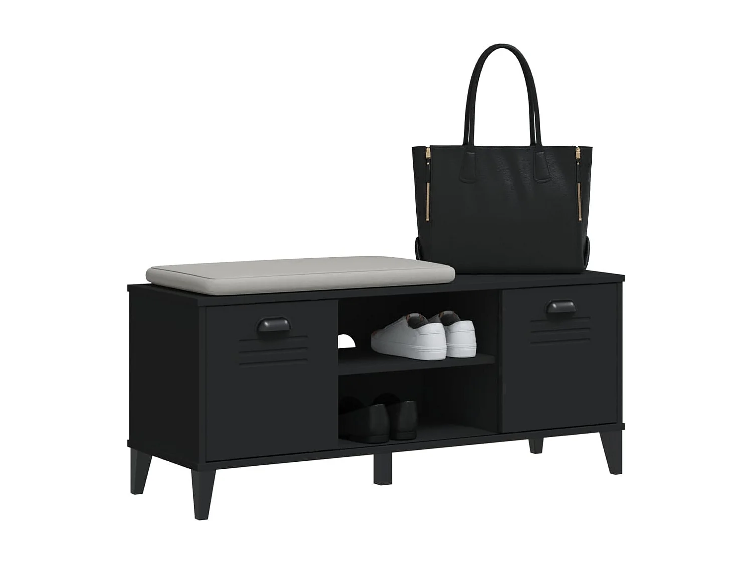 Banco zapatero negro 106x35x45 cm madera maciza de pino