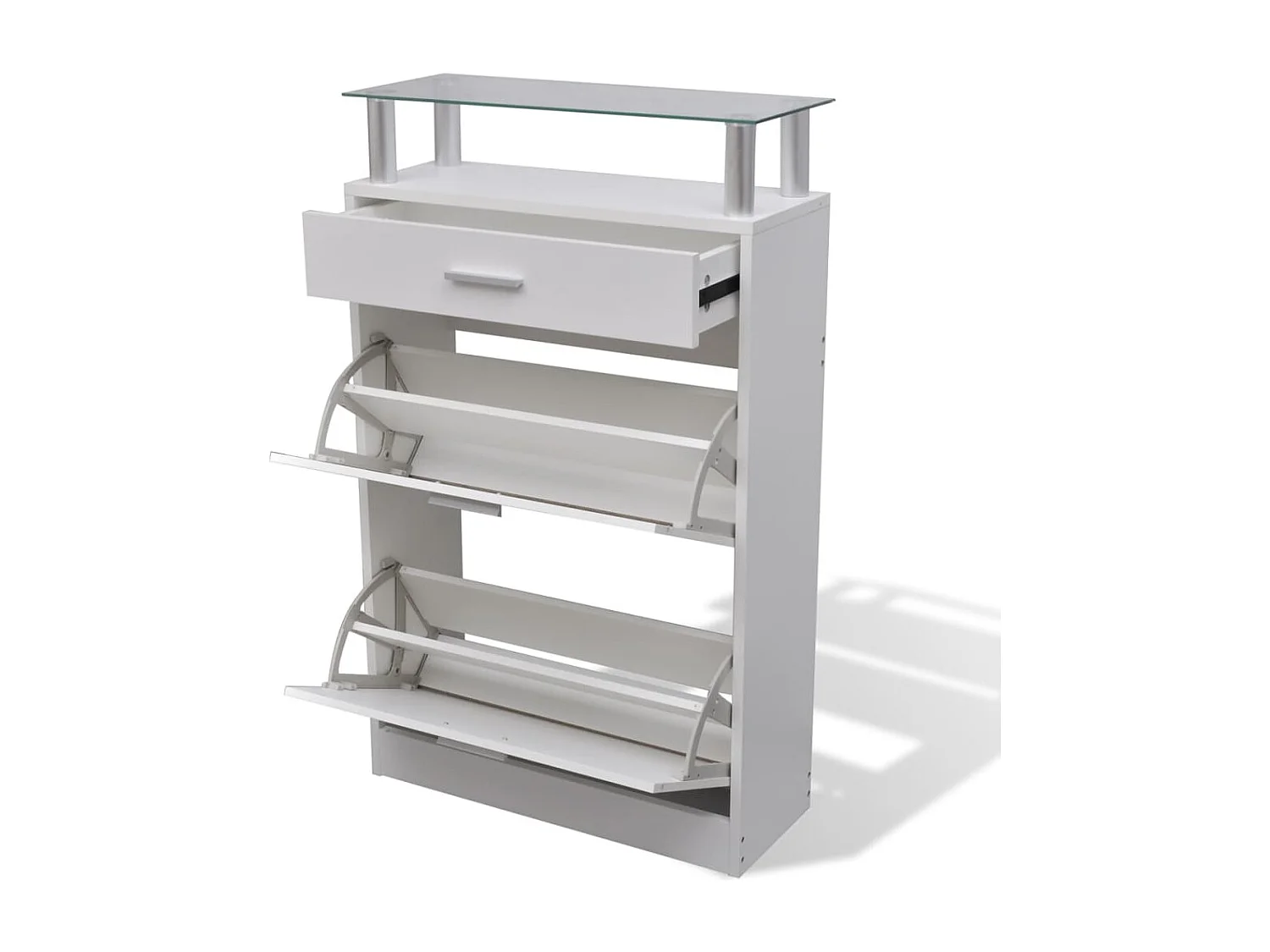 Meuble à chaussures avec tiroir et plateau en verre Bois Blanc