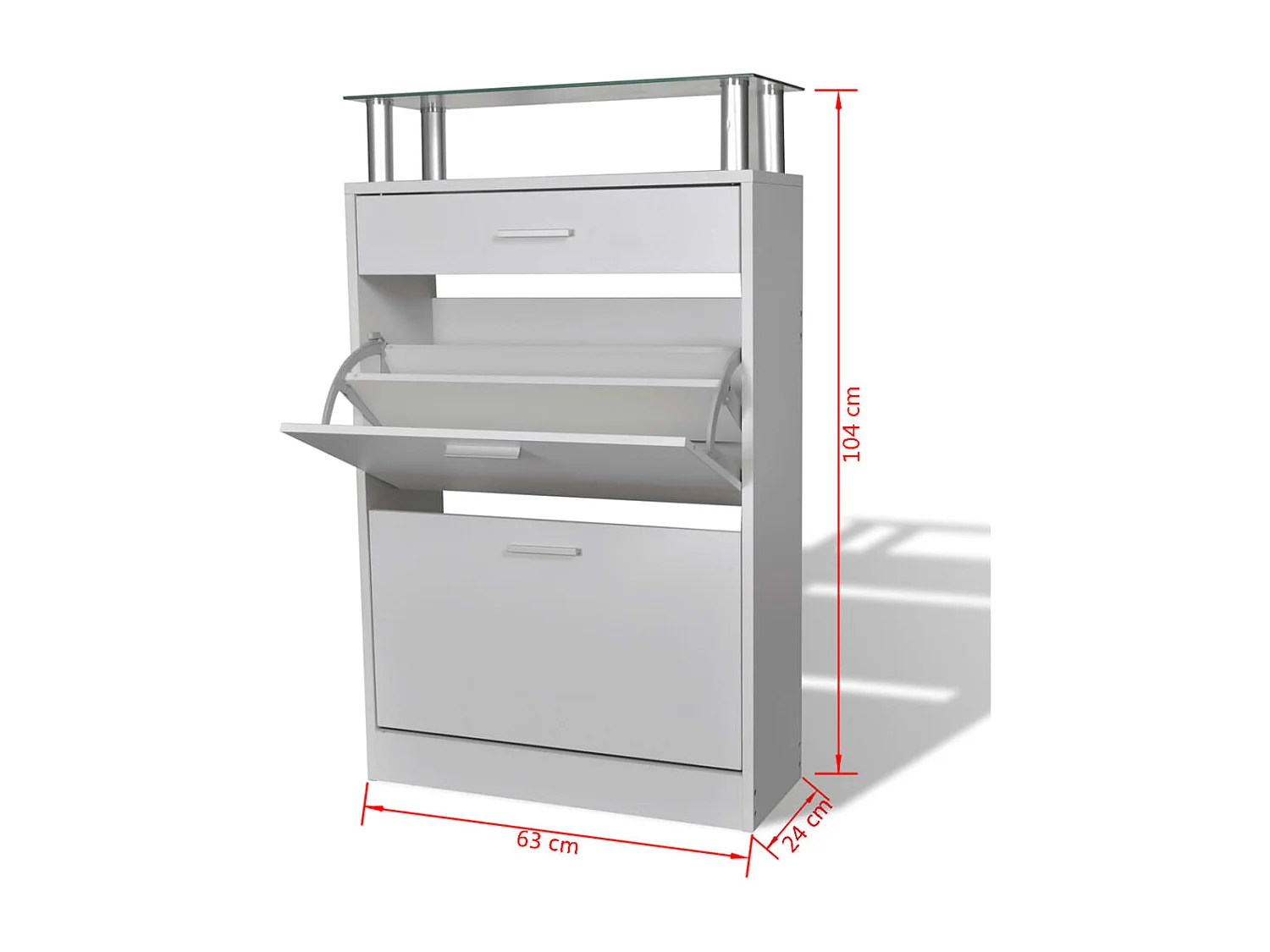 Meuble à chaussures avec tiroir et plateau en verre Bois Blanc