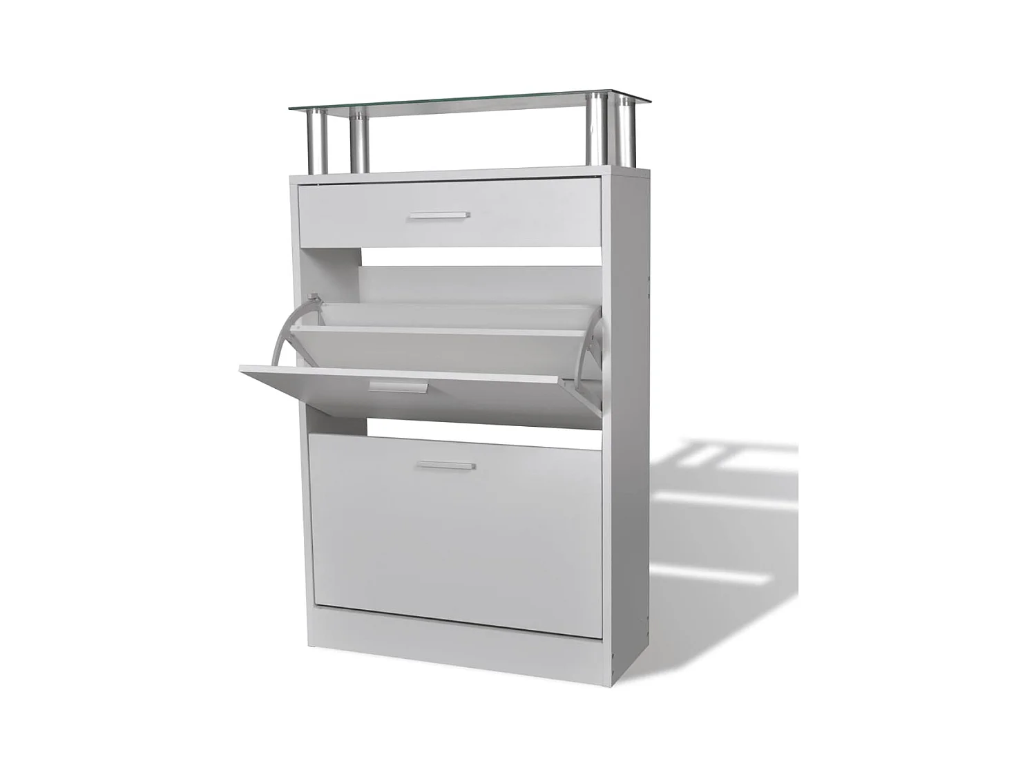 Schoenenkast met lade en glazen blad Wit hout