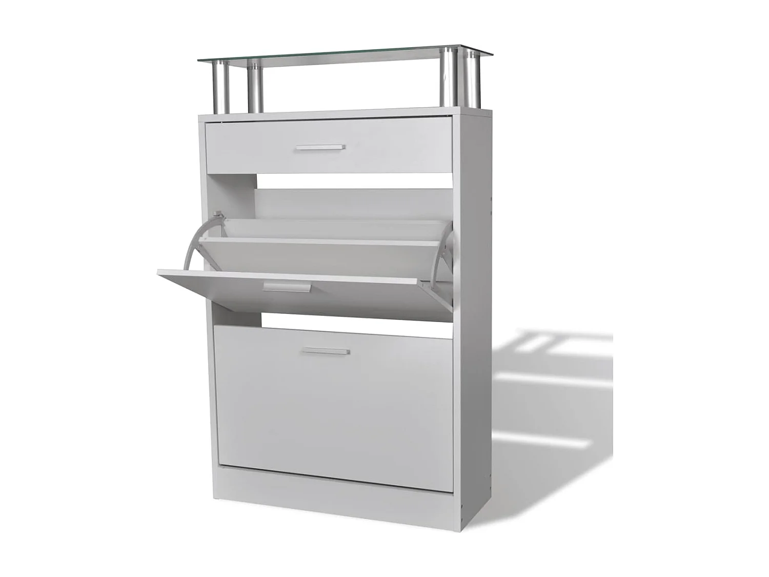 Meuble à chaussures avec tiroir et plateau en verre Bois Blanc