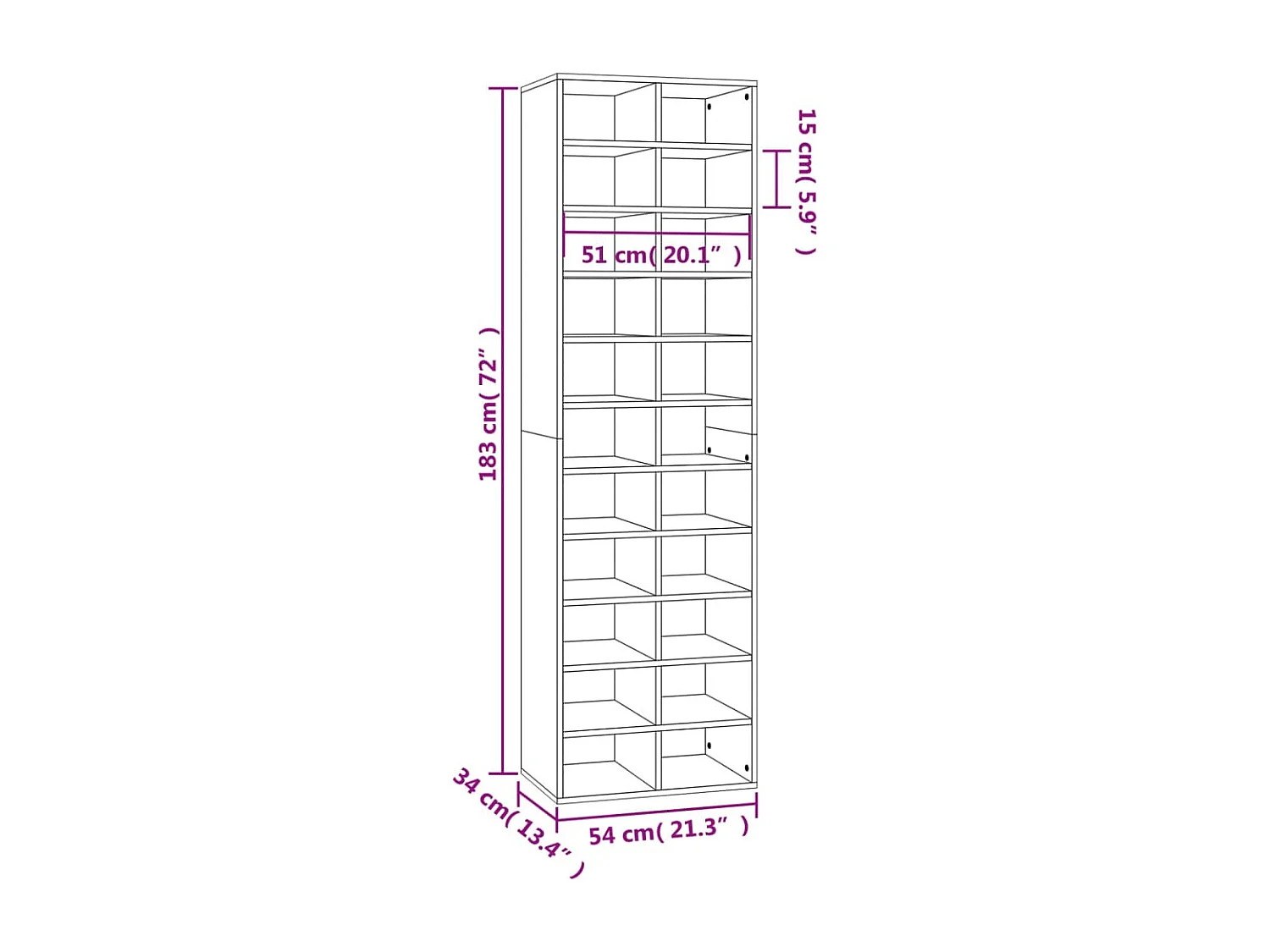 Schuhschrank Braune Eiche 54x34x183 cm Holzwerkstoff