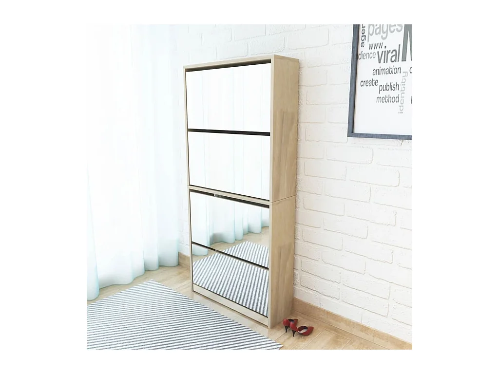 Meuble à chaussures 4 étagères avec miroir 63x17x134 cm Chêne