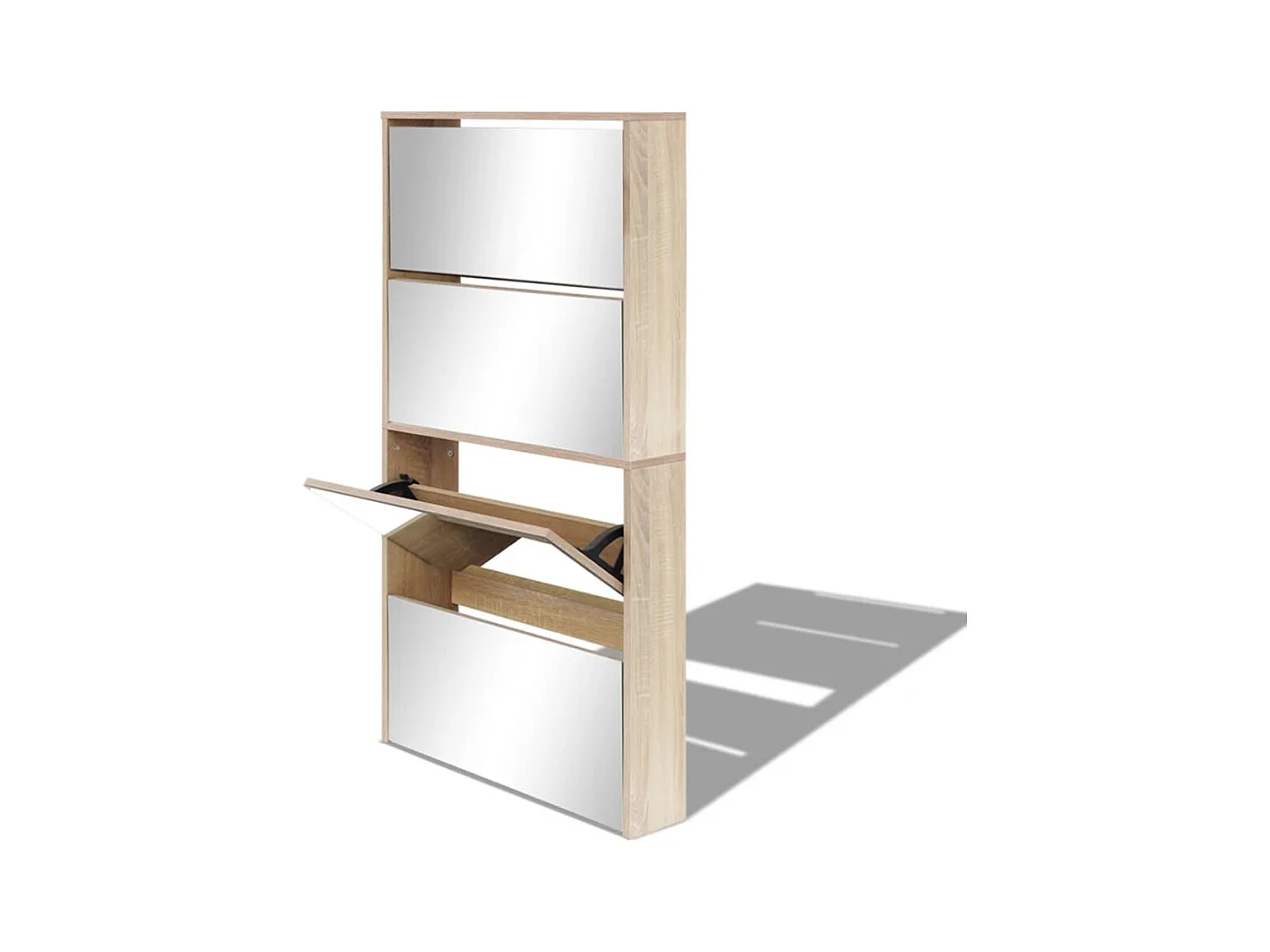 Meuble à chaussures 4 étagères avec miroir 63x17x134 cm Chêne