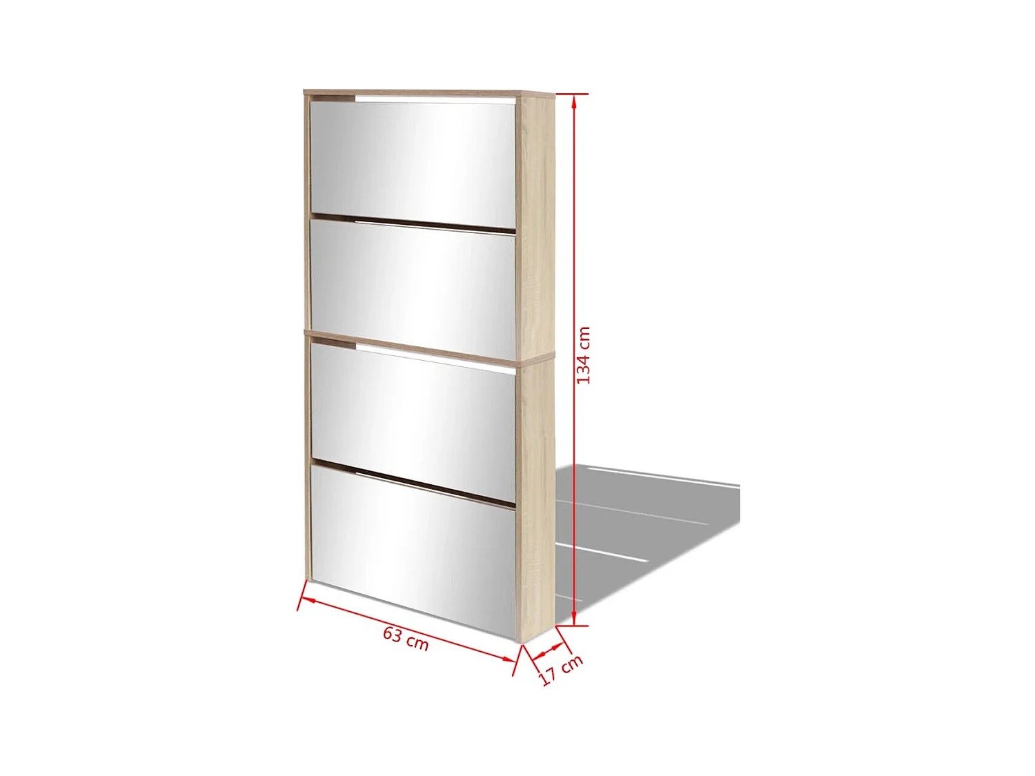 Meuble à chaussures 4 étagères avec miroir 63x17x134 cm Chêne