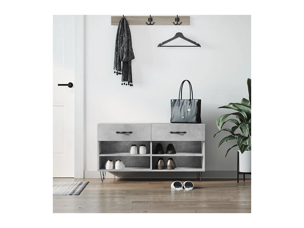 Banc à chaussures gris béton 102x35x55 cm bois d'ingénierie