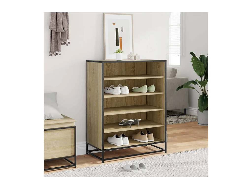 Armoire à chaussures chêne sonoma bois d'ingénierie et métal
