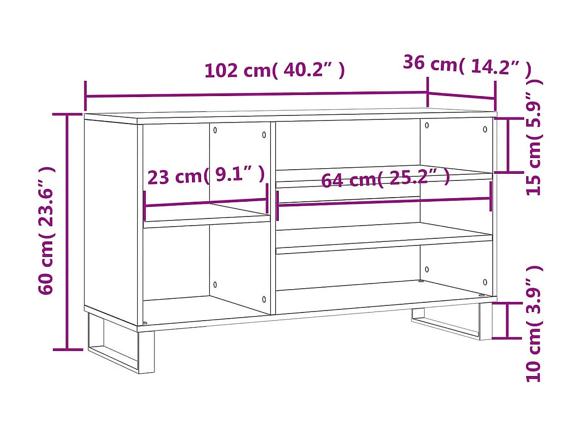 Armoire à chaussures Gris béton 102x36x60 cm Bois d'ingénierie