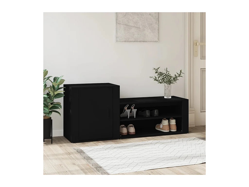 Scarpiera nera 130x35x54 cm Legno ingegnerizzato