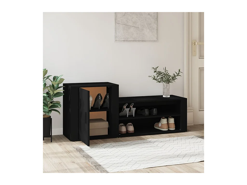 Scarpiera nera 130x35x54 cm Legno ingegnerizzato