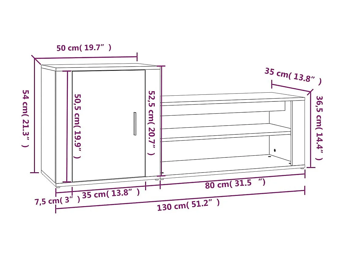 Scarpiera nera 130x35x54 cm Legno ingegnerizzato