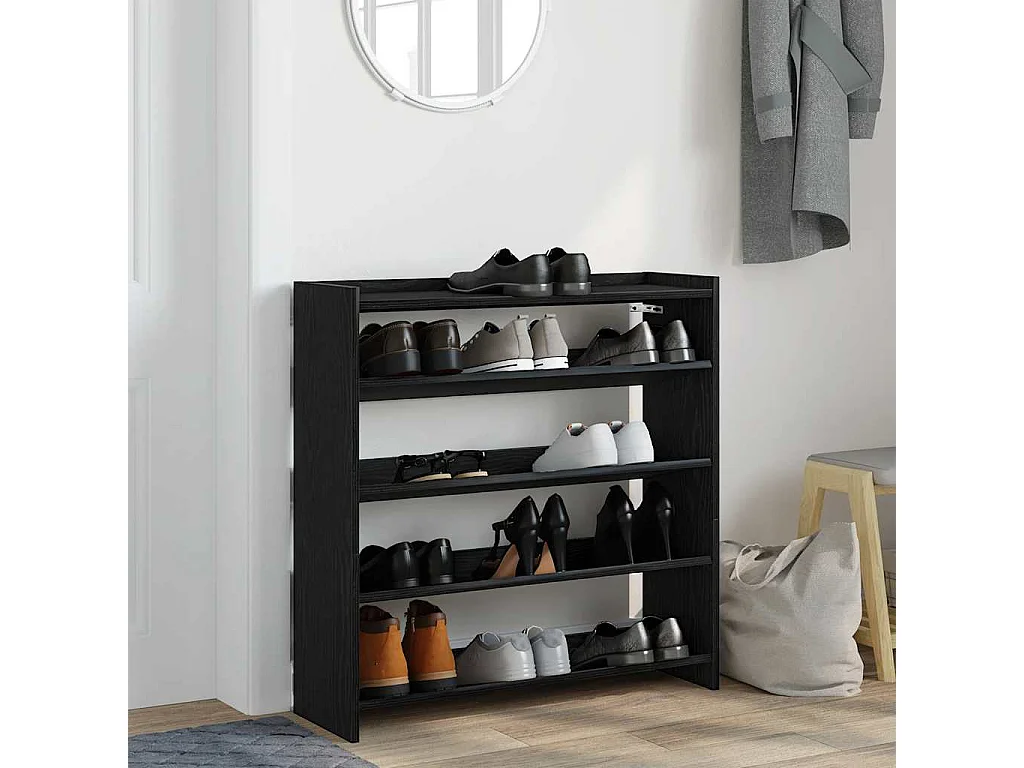 Étagère à chaussures noir 80x25x81 cm bois d'ingénierie