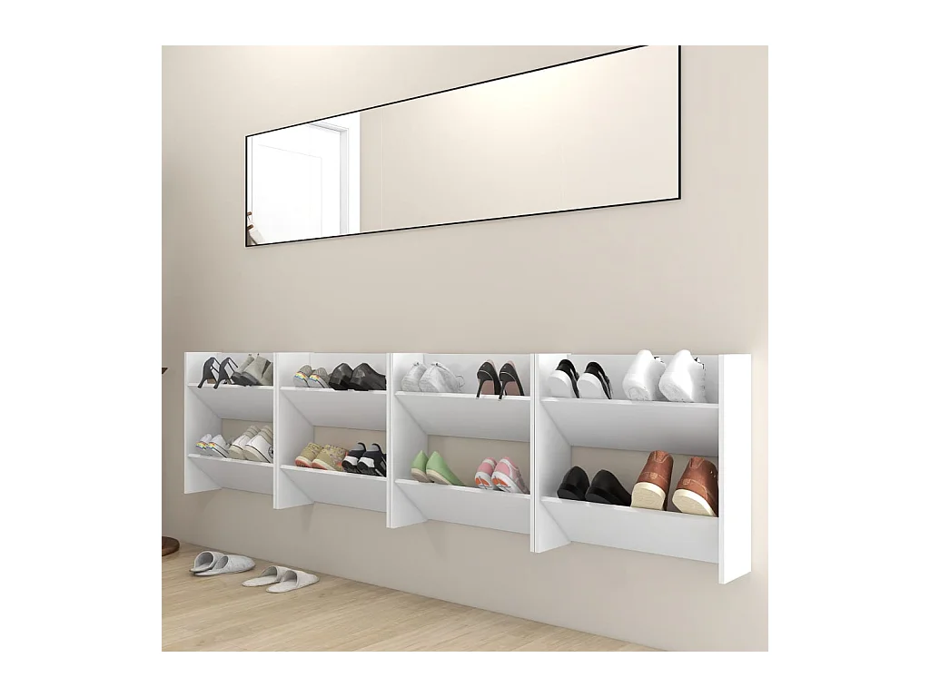 Armoires à chaussures murales 4 pcs blanc bois d'ingénierie