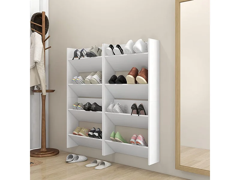 Armoires à chaussures murales 4 pcs blanc bois d'ingénierie