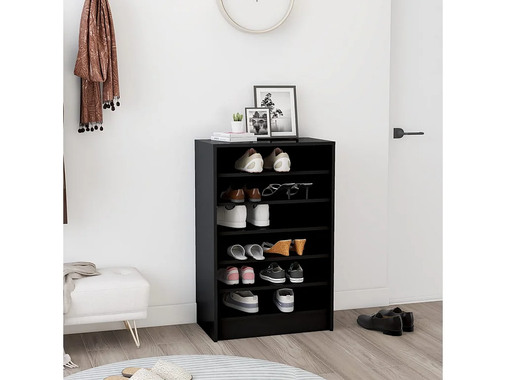 Schwarzer Schuhschrank 60x35x92 cm Holzwerkstoff