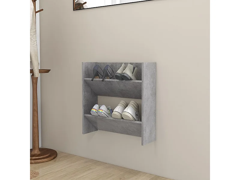 Wandmontierter Schuhschrank Betongrau 60x18x60 cm Spanplatte
