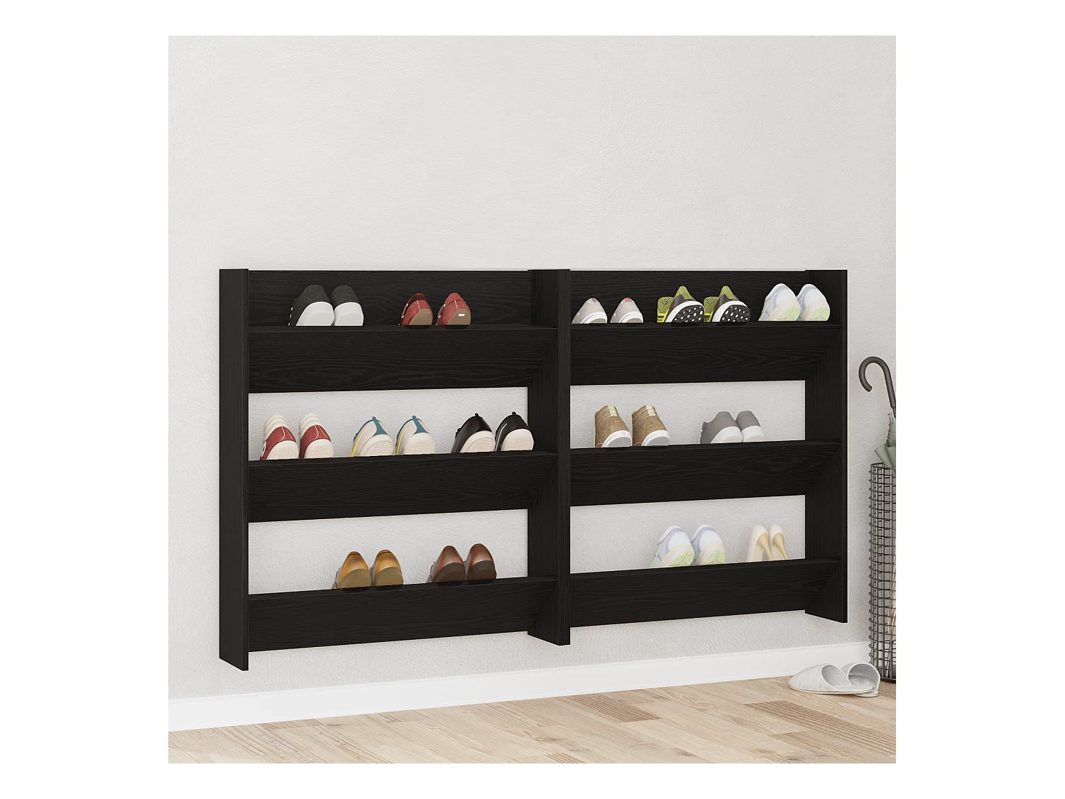 Cabinets à chaussures muraux 2 pcs Chêne noir 60 x 18 x 60 cm