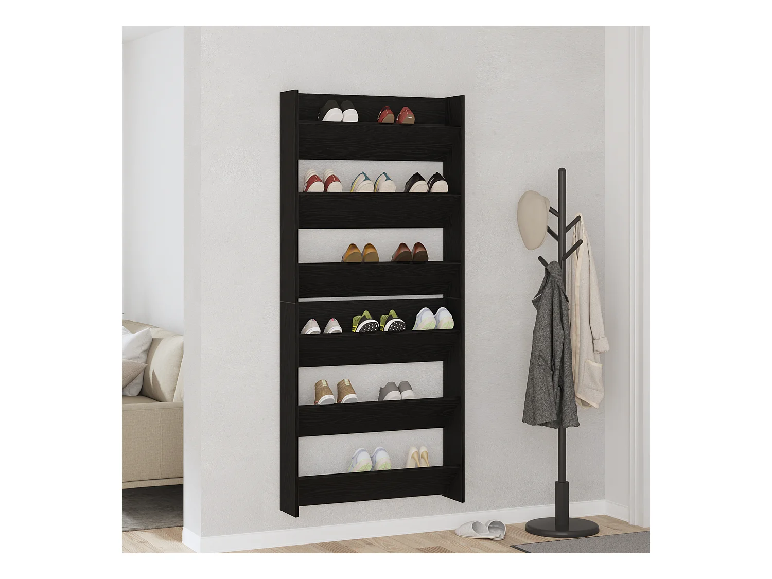 Cabinets à chaussures muraux 2 pcs Chêne noir 60 x 18 x 60 cm