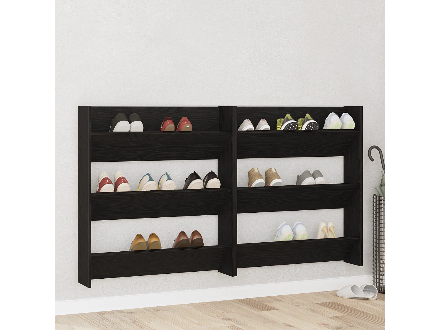 Cabinets à chaussures muraux 2 pcs Chêne noir 60 x 18 x 60 cm