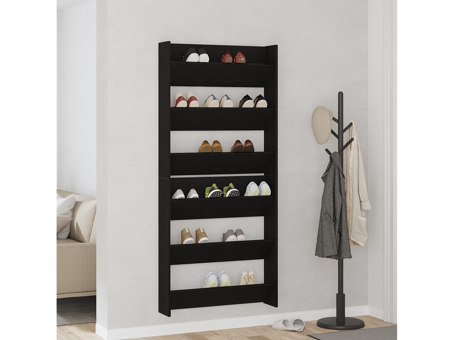 Cabinets à chaussures muraux 2 pcs Chêne noir 60 x 18 x 60 cm