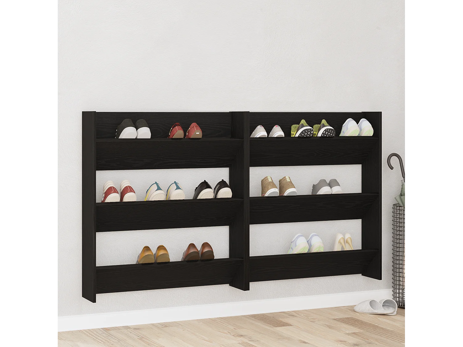 Zapateros de pared 2 uds Roble negro 60 x 18 x 60 cm