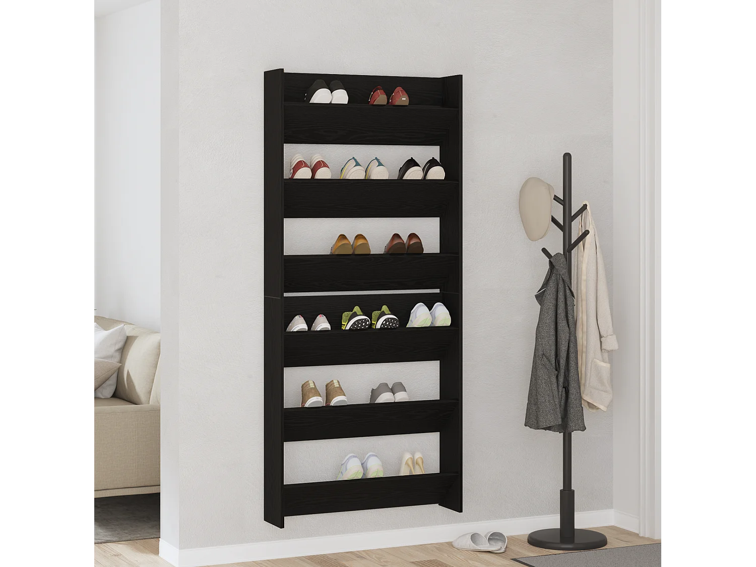 Zapateros de pared 2 uds Roble negro 60 x 18 x 60 cm